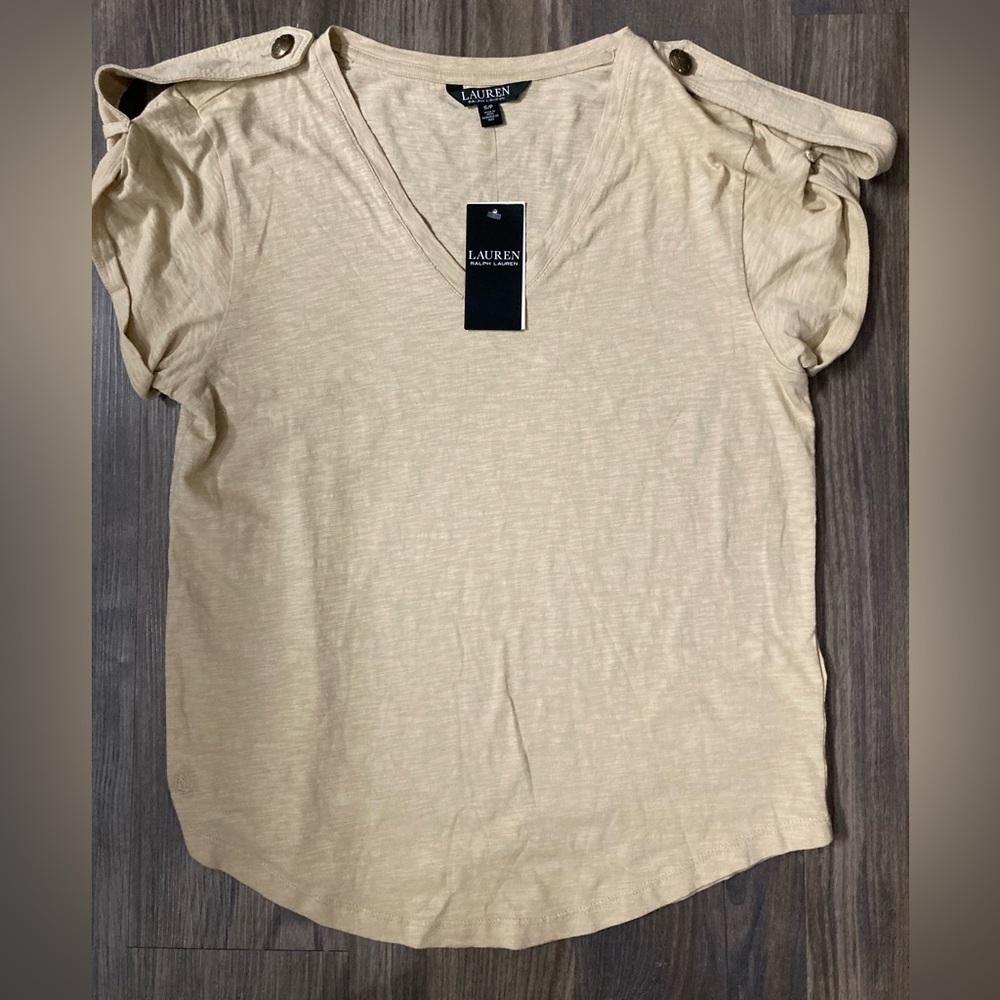 NWT Lauren Ralph Lauren Women’s Short Sleeve Tan Blouse